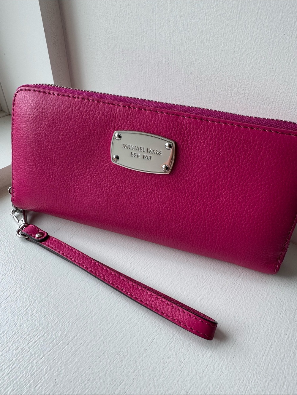 Michael Kors Hot Pink Pebbled Leather Wristlet
